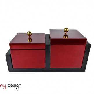 Set of 2 high and low red boxes with stand 12*H8-12*H10cm